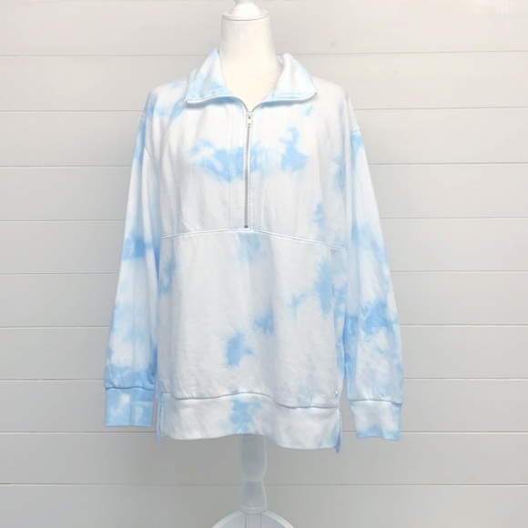 PINK Victoria's Secret Tops - PINK Tye Die Blue & White 1/4 ZIP Soft Sweatshirt